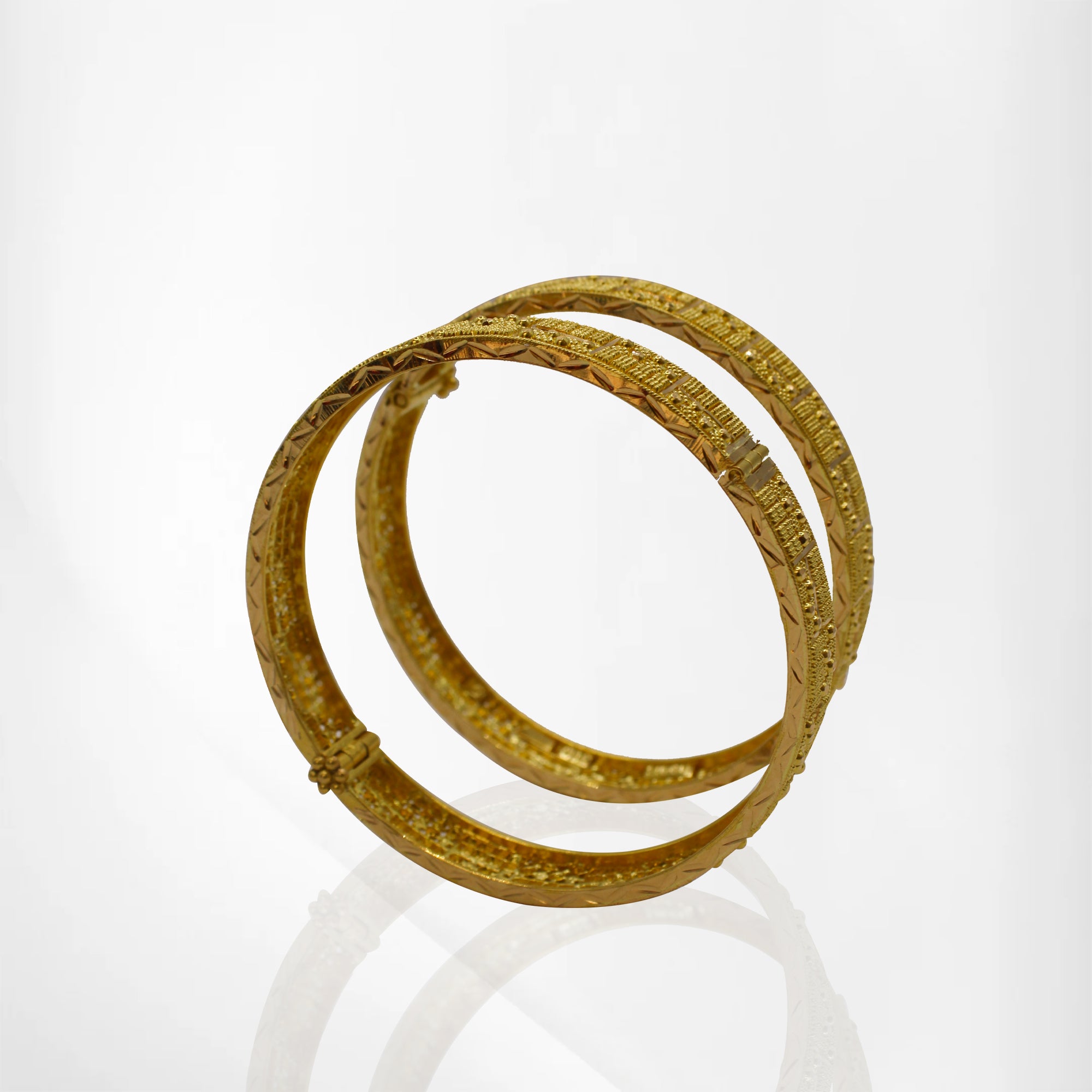 2PC 22K Gold Bangle with Bead Designs