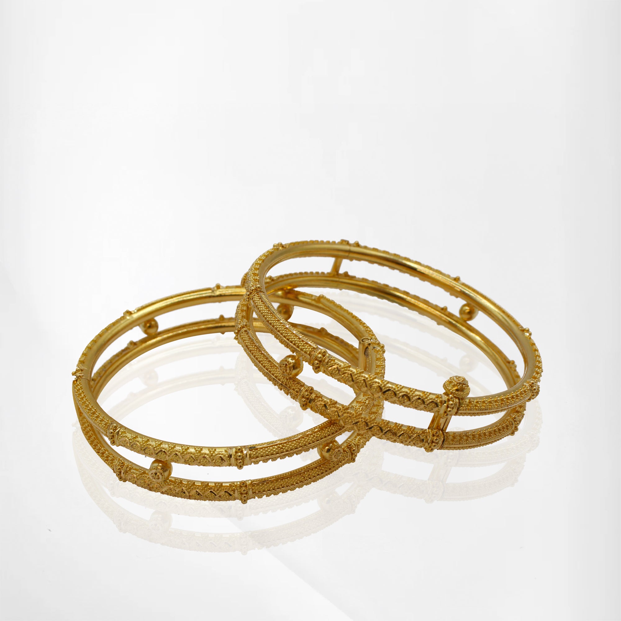 2-Piece 22K Gold Bangles with Intricate Beaded & Floral Detailing