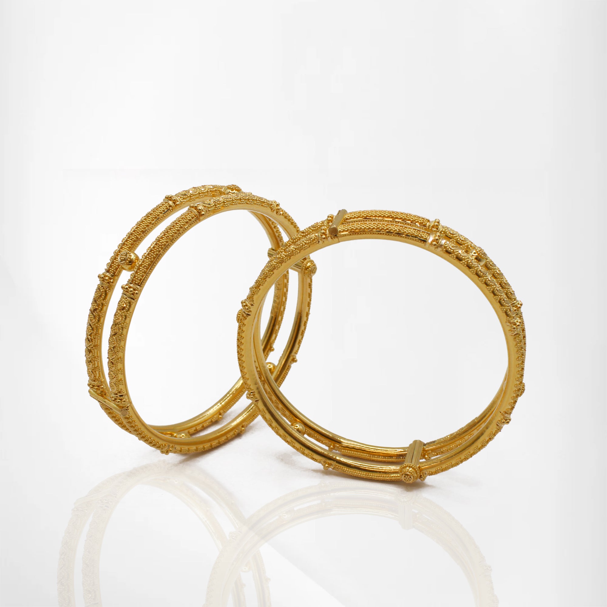 2-Piece 22K Gold Bangles with Intricate Beaded & Floral Detailing