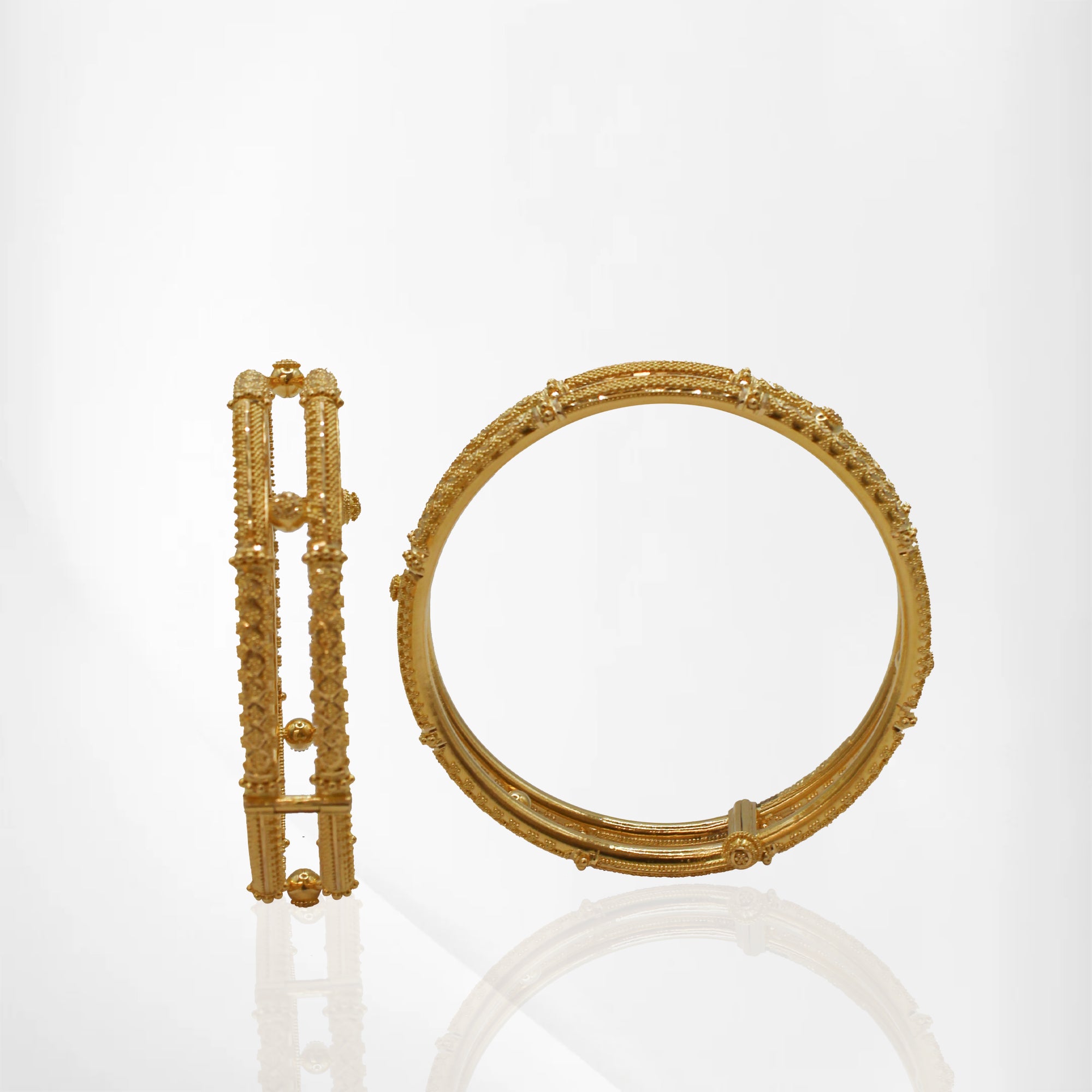 2-Piece 22K Gold Bangles with Intricate Beaded & Floral Detailing