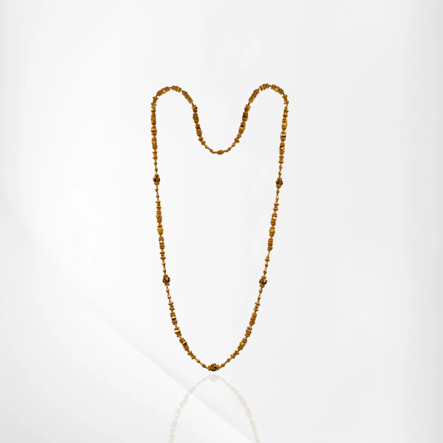 Gold Chain with Meena Work Balls – Artistic Elegance in Every Detail
