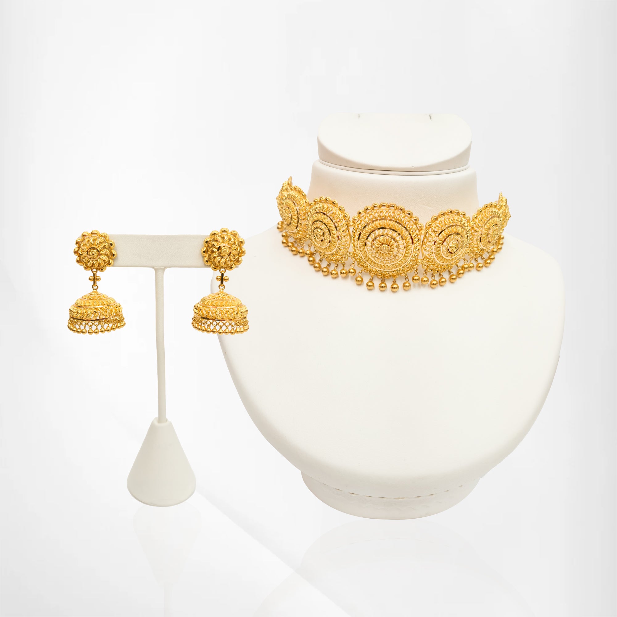 Yellow Gold Patti Choker Necklace with Jumkha Earrings
