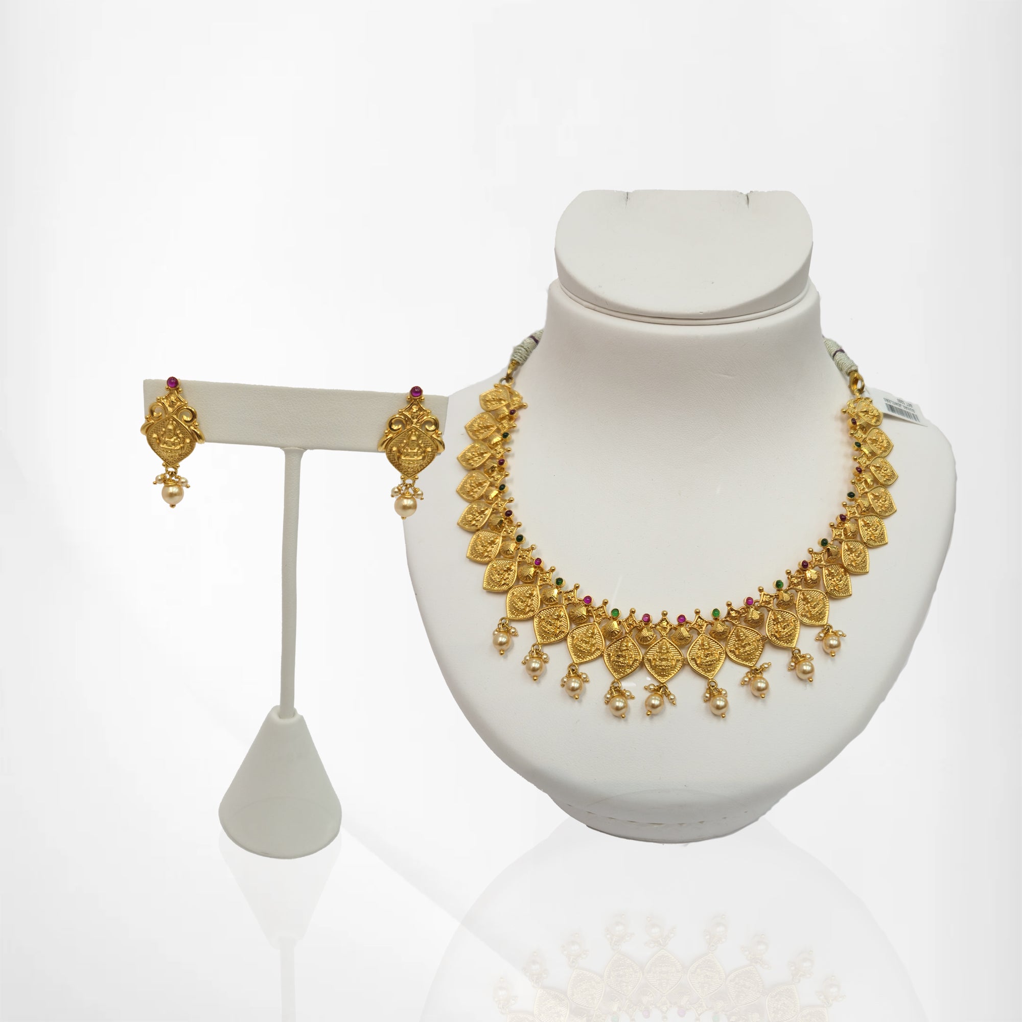 Lakshmi Pearl Ruby Emerald Gold Set
