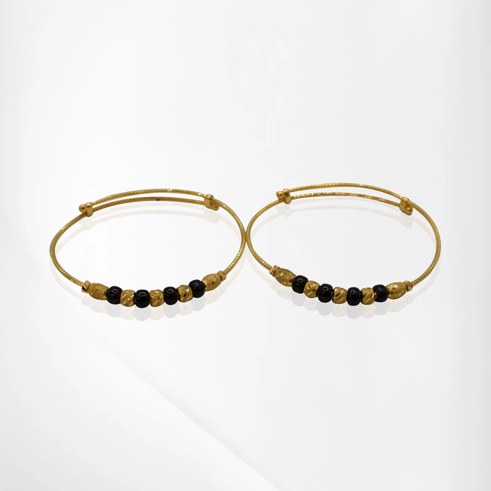 Heritage-Inspired Baby Bangles – Adjustable Gold and Black Bead Detailing for Newborns