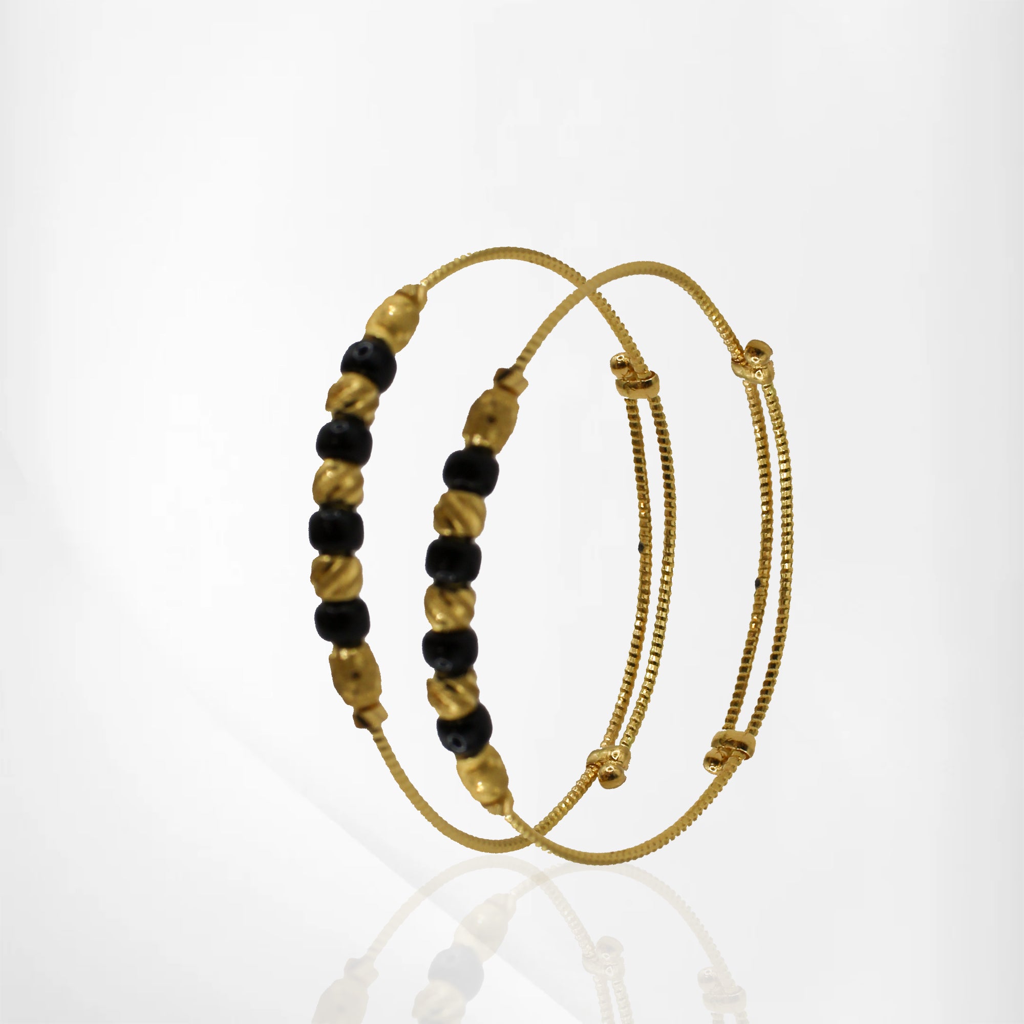 Heritage-Inspired Baby Bangles – Adjustable Gold and Black Bead Detailing for Newborns