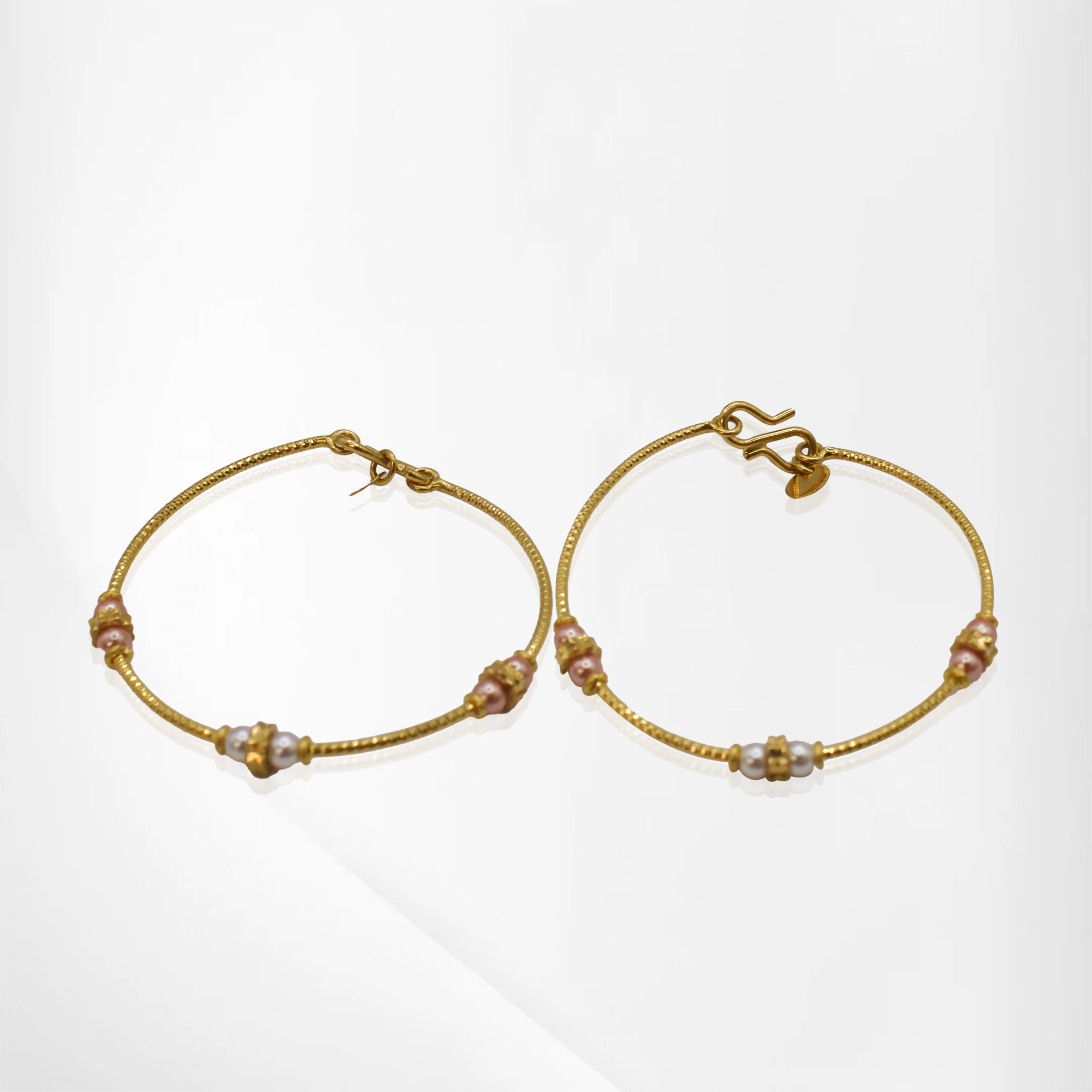 Pink & White Pearl Baby Bangles – Elegant Design with Comfortable Lock