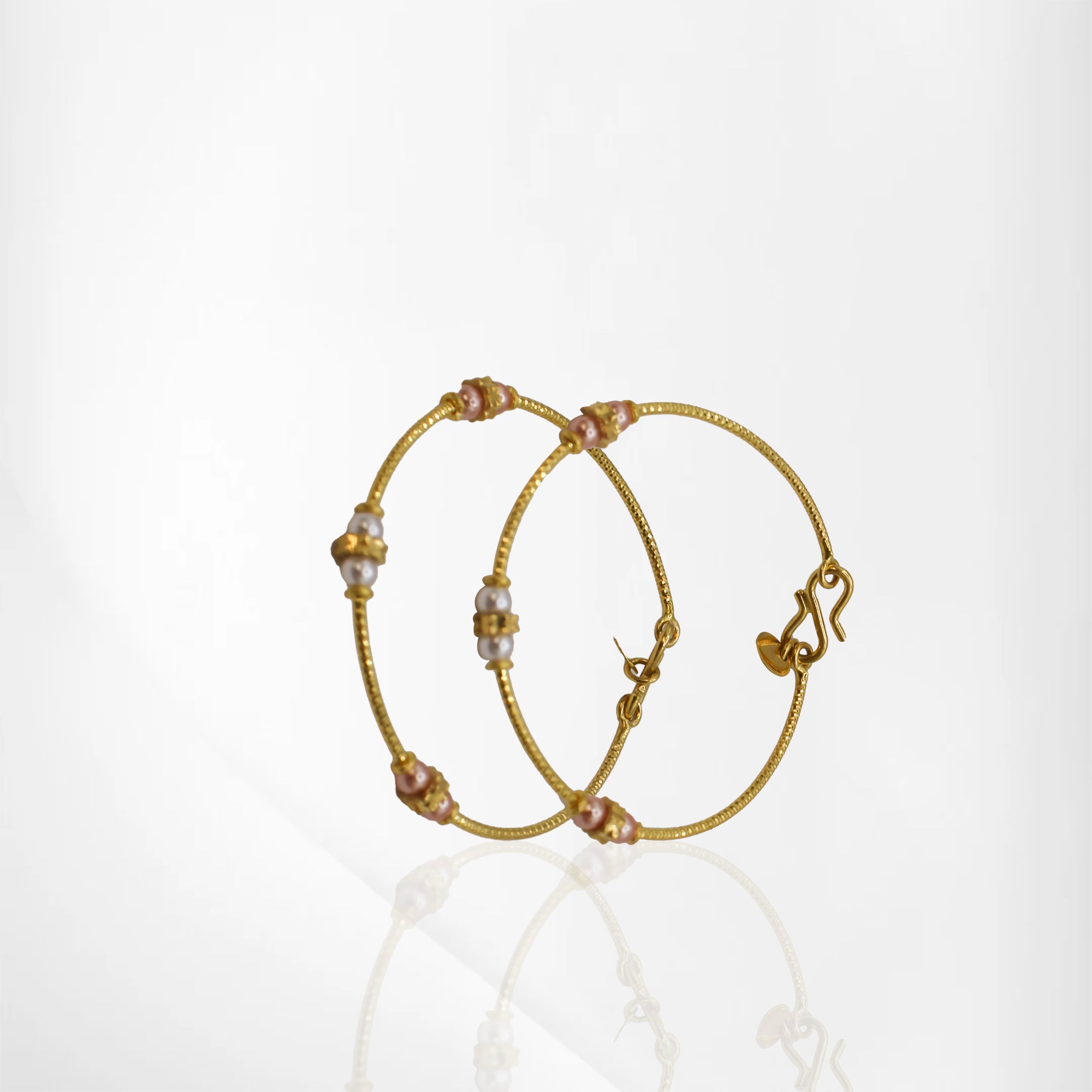 Pink & White Pearl Baby Bangles – Elegant Design with Comfortable Lock