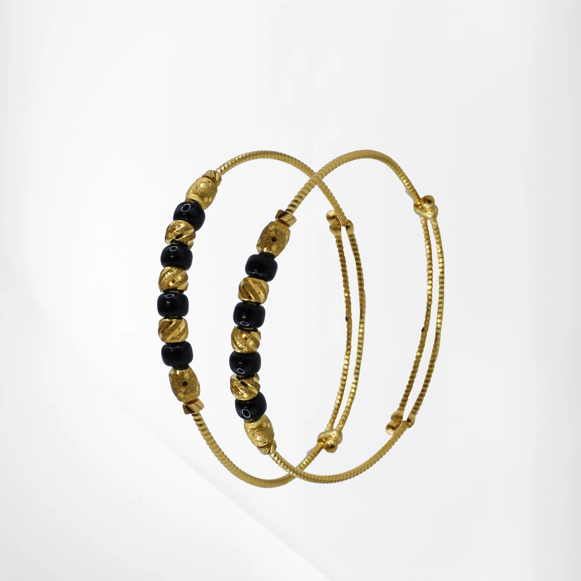 Heritage-Inspired Baby Bangles – Adjustable Gold and Black Bead Detailing for Newborns