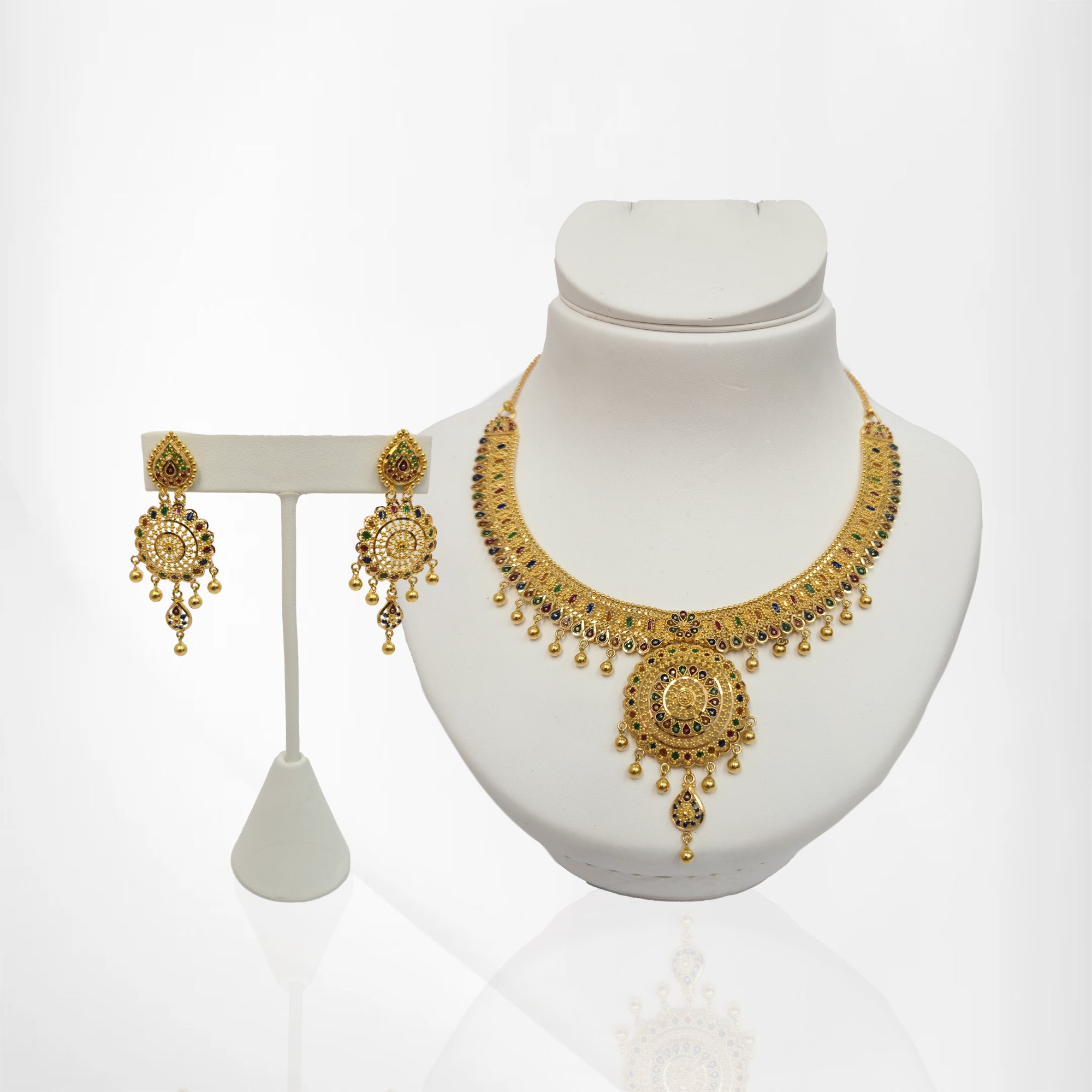 Elegant Mina 22K Gold Set with Matching Dangling Earrings