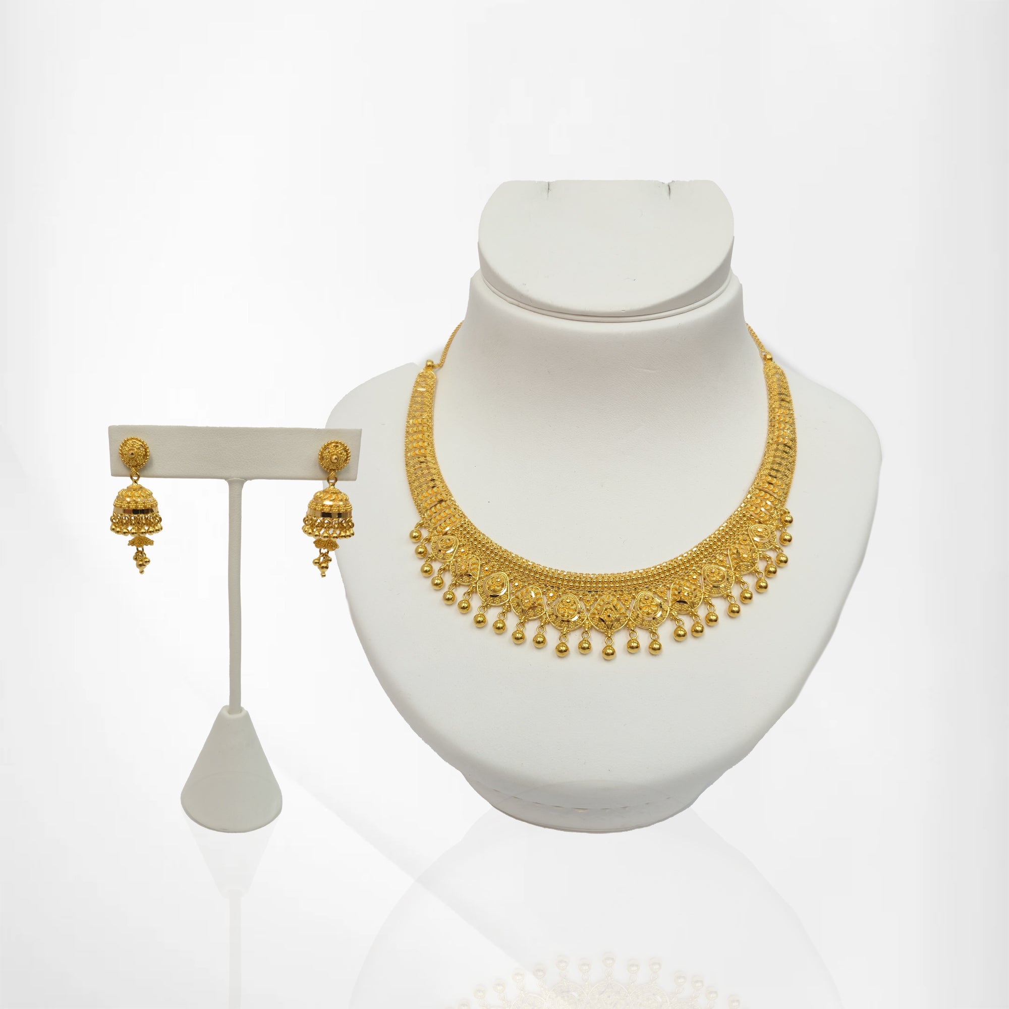 Elegant Ghungroo & Mini Jumka 22K Gold Necklace Set
