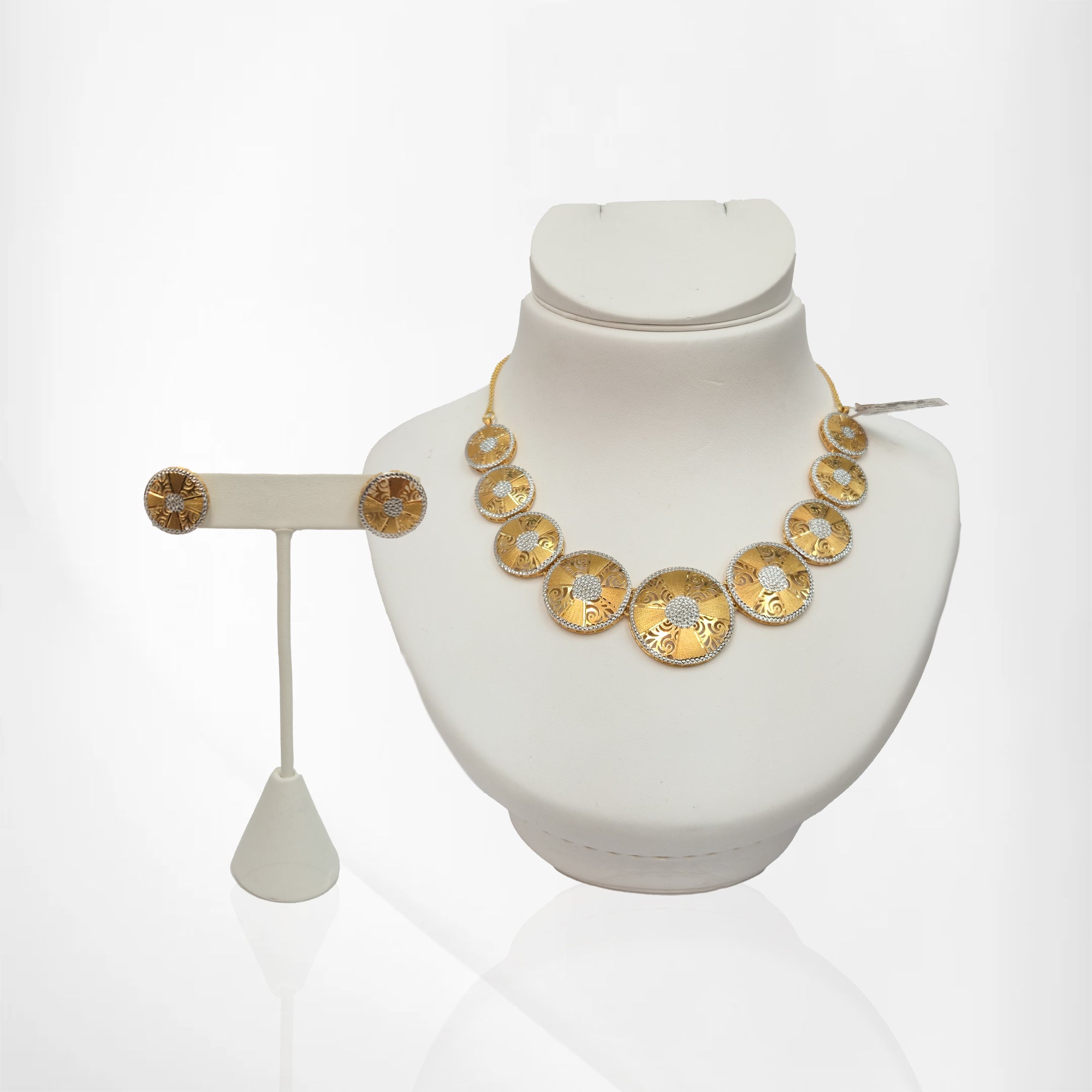 Designer Round Turkish Gold Set with Rhodium Finish