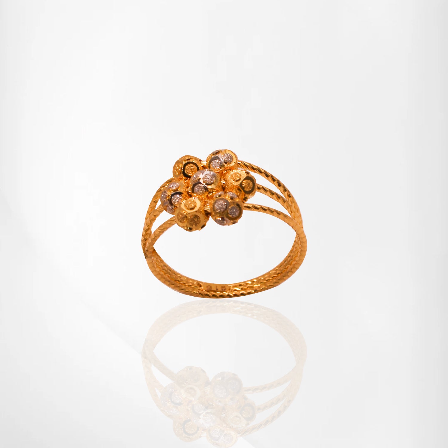 Elegant Gold Ring with Beaded Detail & Rhodium Polish