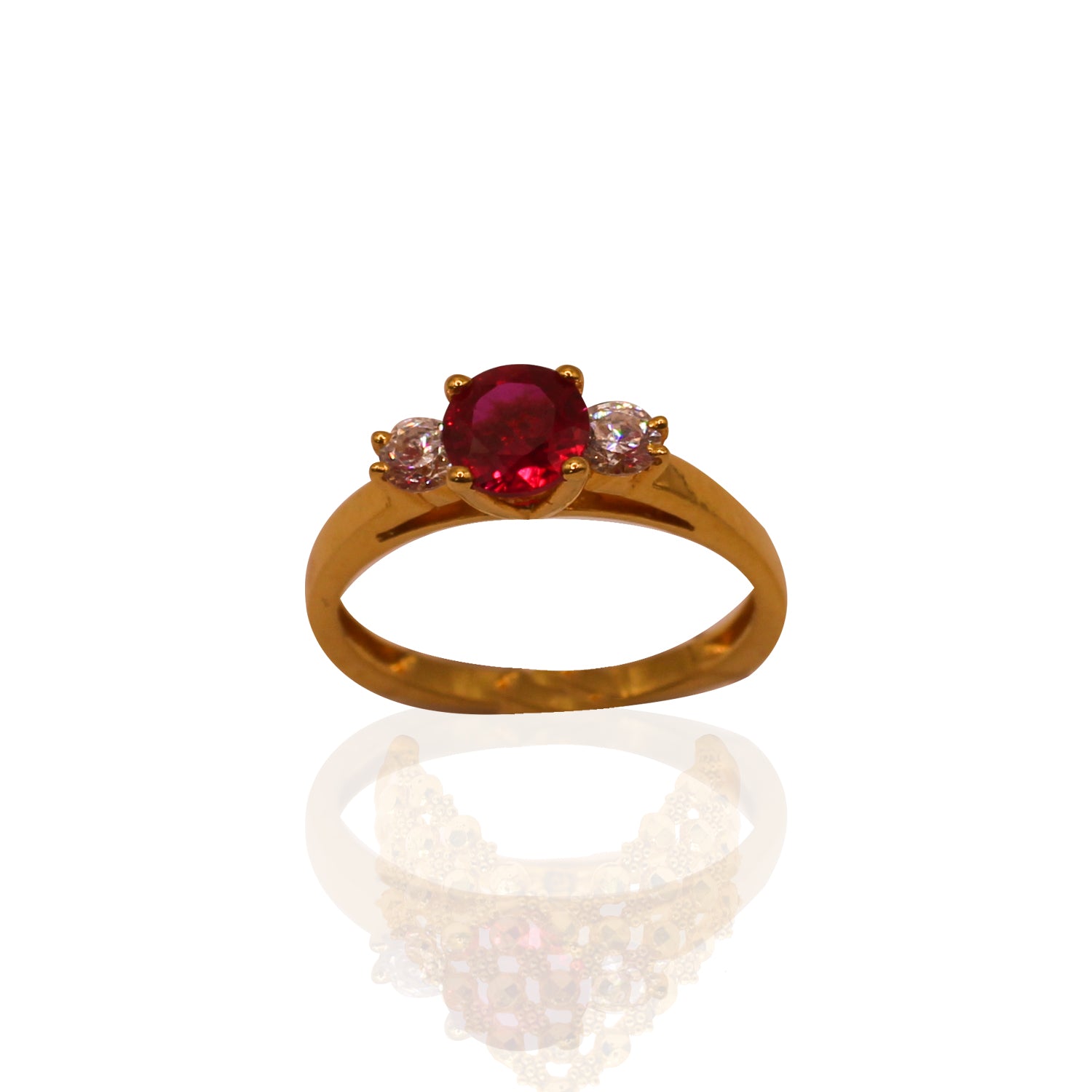 Crimson Elegance Ruby & Cubic Zirconia Gold Ring