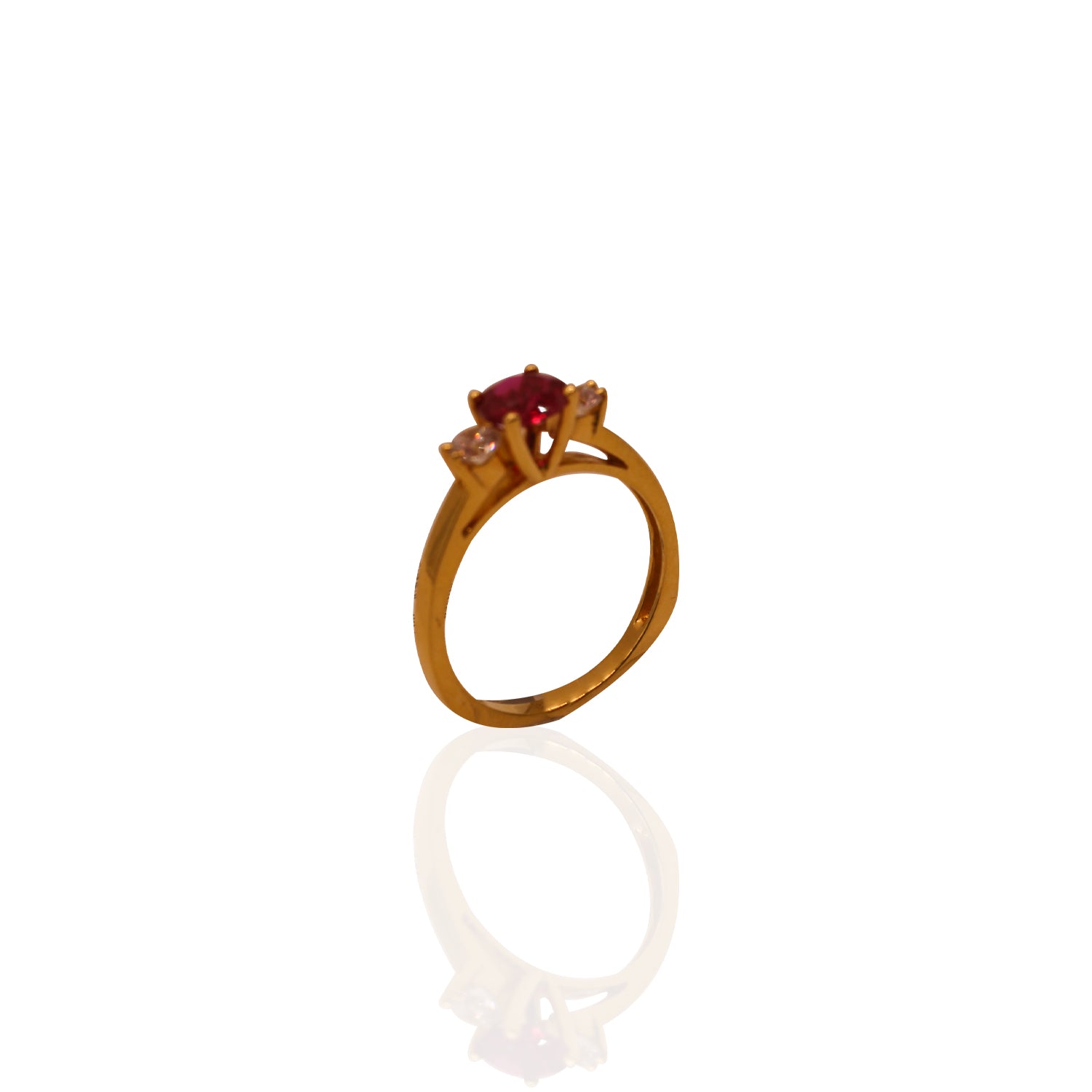 Crimson Elegance Ruby & Cubic Zirconia Gold Ring