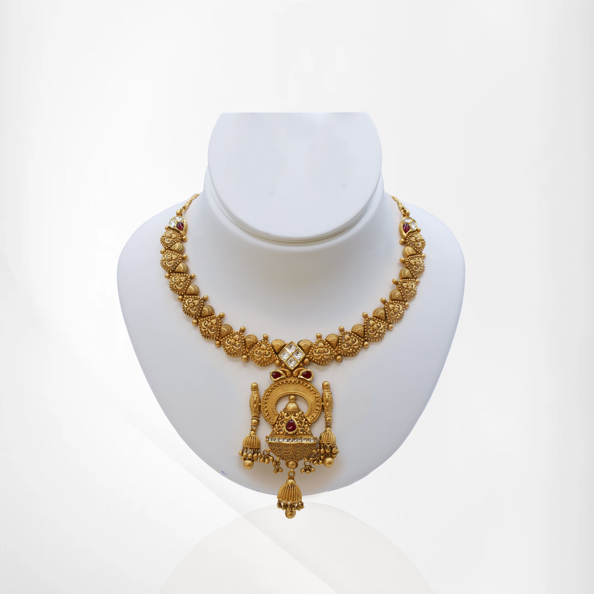 Antique Short Set with Ruby, Kundan & Matching Earrings