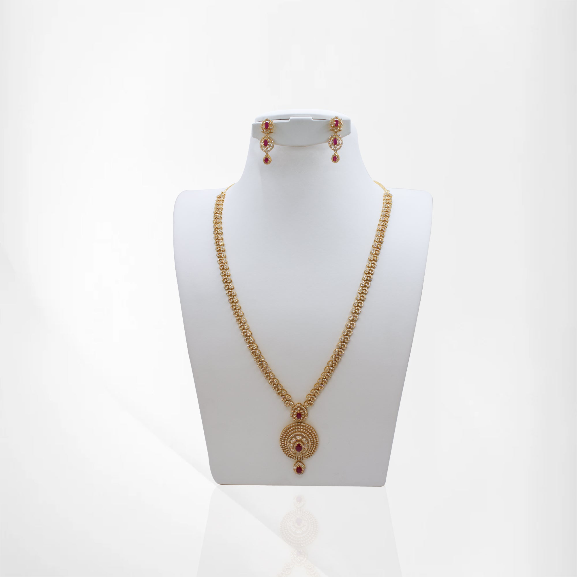 Elegant CZ Ruby Stone Jewelry Set with Earrings