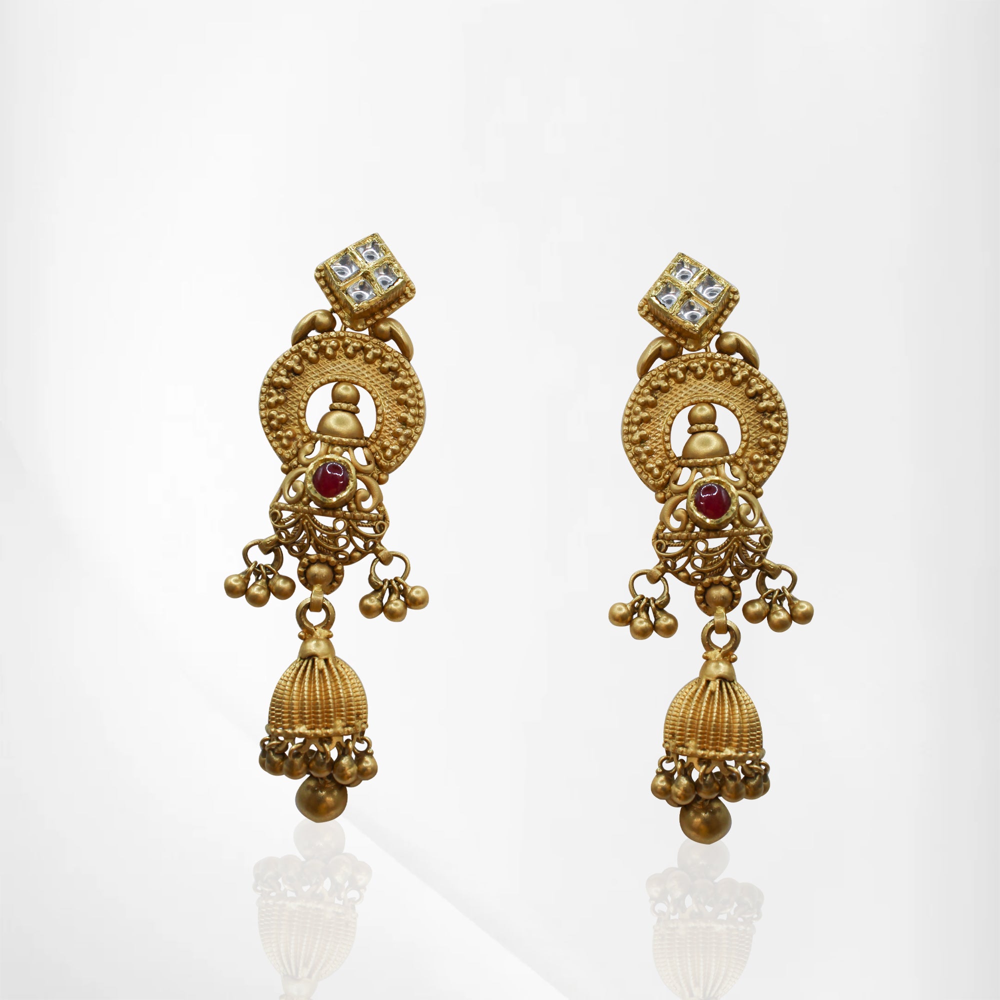 Antique Short Set with Ruby, Kundan & Matching Earrings