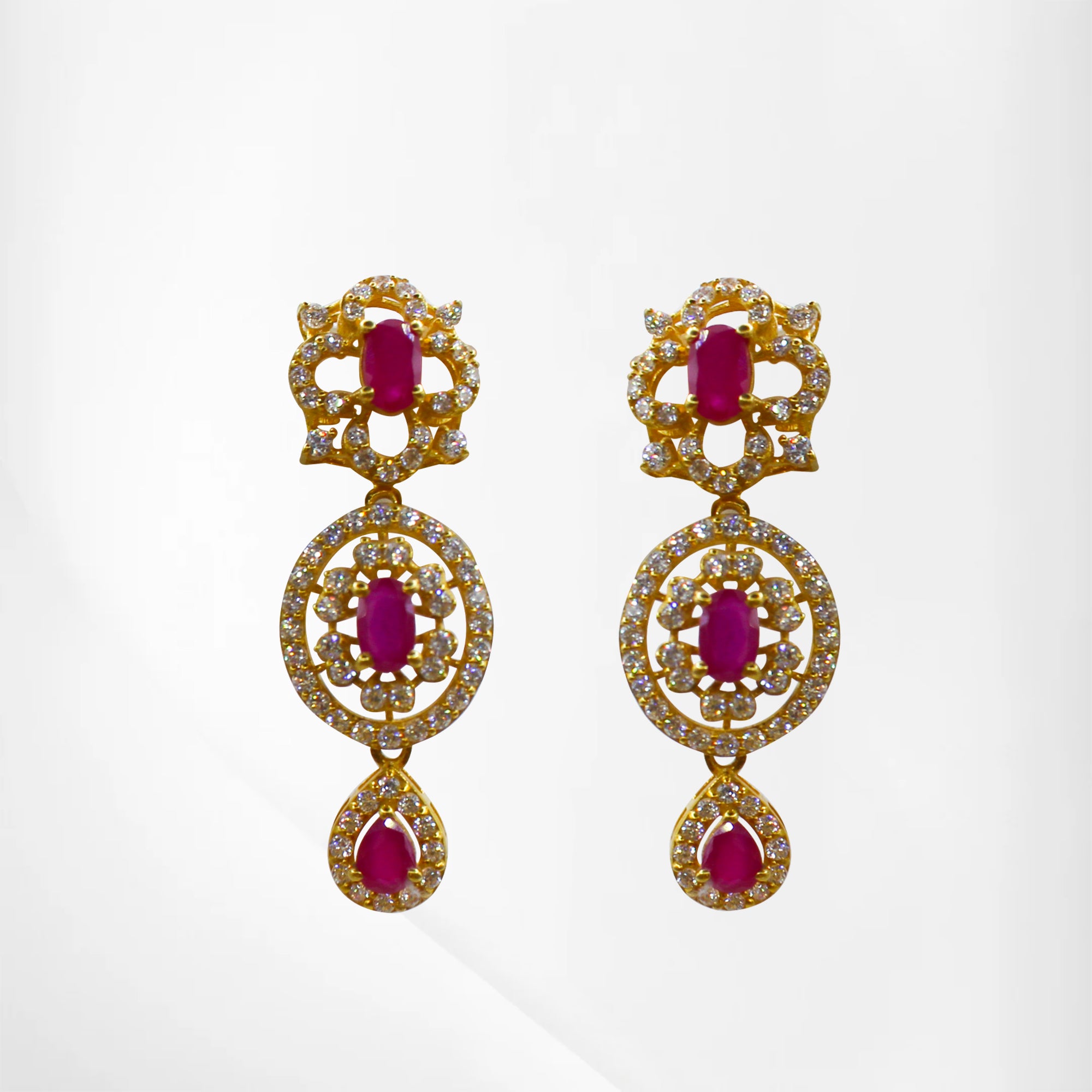 Elegant CZ Ruby Stone Jewelry Set with Earrings