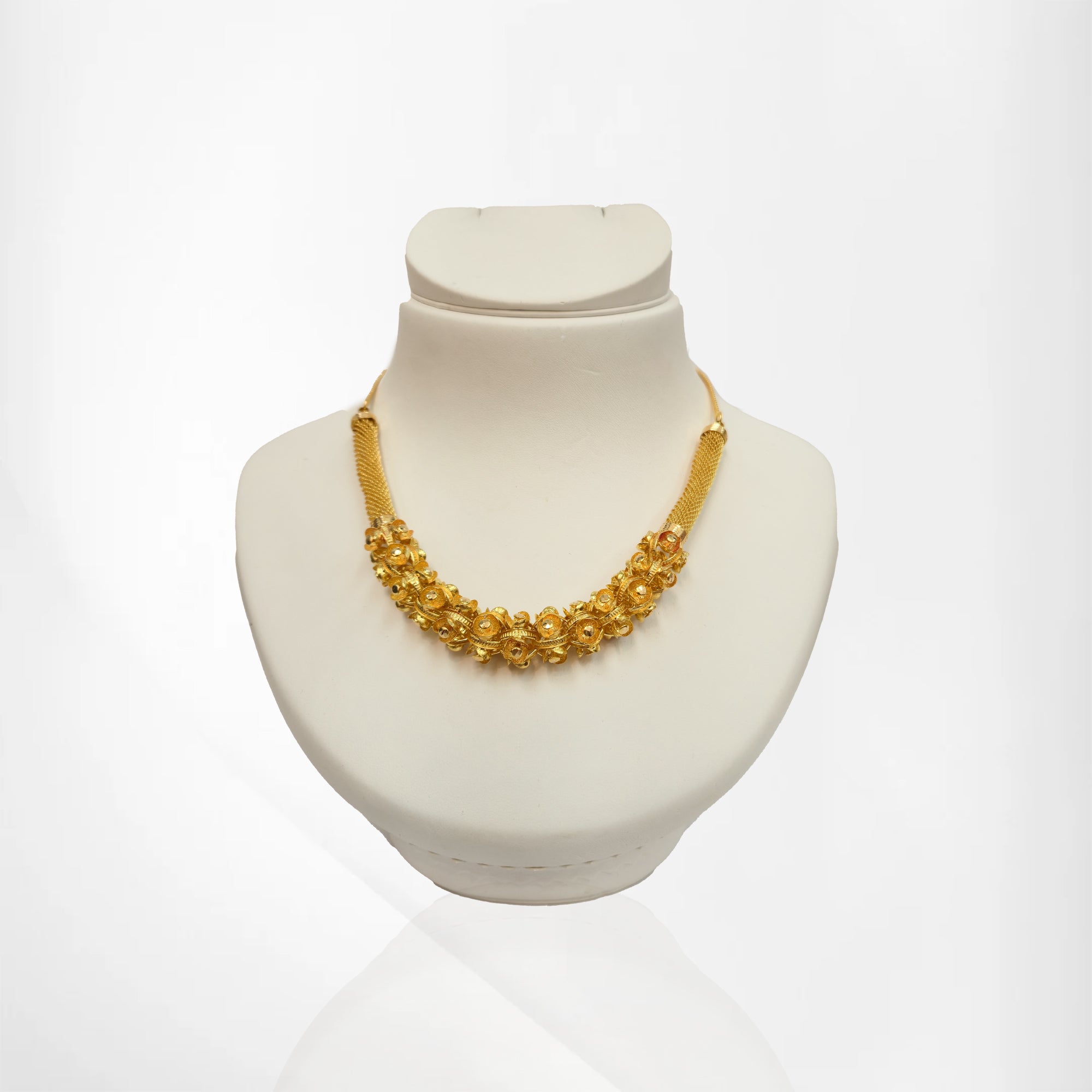 Yellow Gold Gulab Mala Necklace with Matching Tops Earrings
